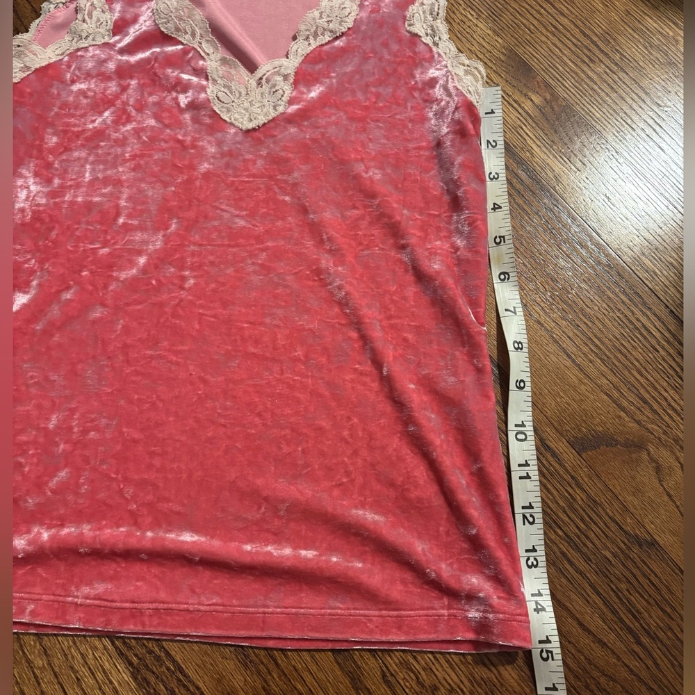 Banana Republic | Y2K Crushed Velvet Pink Tank Lace Trim Stretch Sz M - Picture 3 of 7
